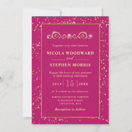 Elegante Sierlijst Gouden Frame op Roze Bruiloft Kaart