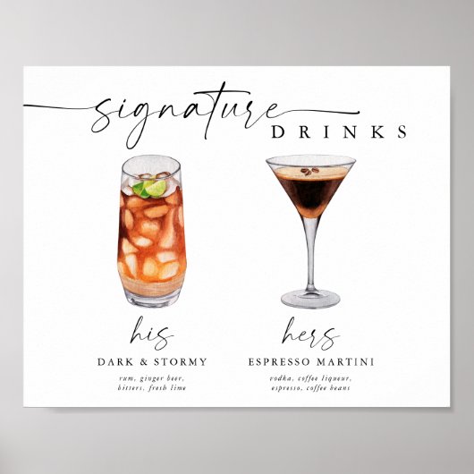 Elegante Signature Drinken Trouwbord Bar Teken Poster (Voorkant)