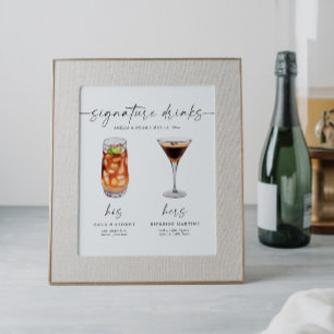 Elegante Signature Drinken Trouwbord Bar Teken Poster