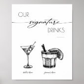 Elegante Signature Drinken Trouwbord Bar Teken Poster (Voorkant)