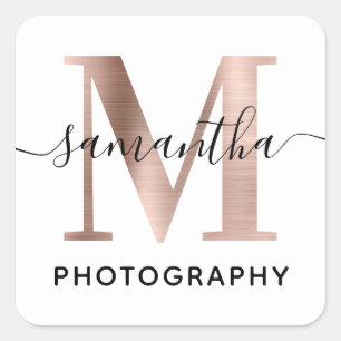Elegante Signature Roze Gouden M Monogram Logo Vierkante Sticker