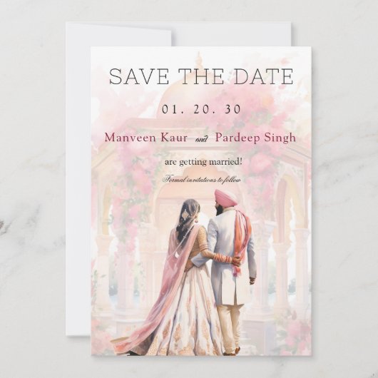 Elegante Sikh bruiloft Bewaar de datum sjabloon Kaart (Voorkant)