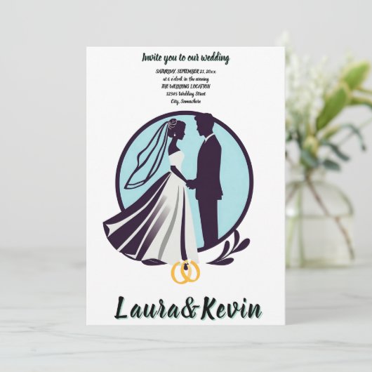 Elegante Silhouet van Bruid en Bruidegom Kaart (Staand voorkant)