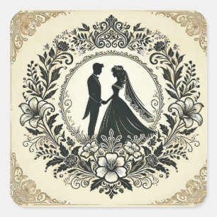 Elegante Silhouet van een Trouwpaar Vierkante Sticker