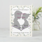 Elegante Silhouette Huwelijksuitnodiging met Bloem Kaart (Staand voorkant)