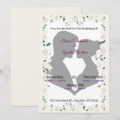 Elegante Silhouette Huwelijksuitnodiging met Bloem Kaart (Voorkant / Achterkant)