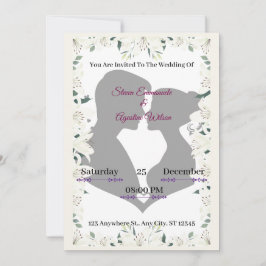 Elegante Silhouette Huwelijksuitnodiging met Bloem Kaart