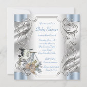 Elegante Silver en Blue Stork Baby Boy Kaart (Achterkant)