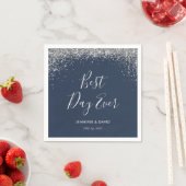 Elegante Silver Glitter Confetti Navy Blue Wedding Servet (Insitu)