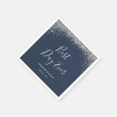 Elegante Silver Glitter Confetti Navy Blue Wedding Servet (Hoek)