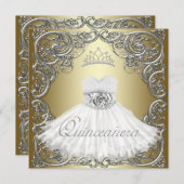 Elegante Silver Gold Quinceanera Uitnodigingen (Voorkant / Achterkant)