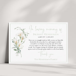 Elegante Simpele Calla Lily Eucalyptus Condoleance Bedankkaart