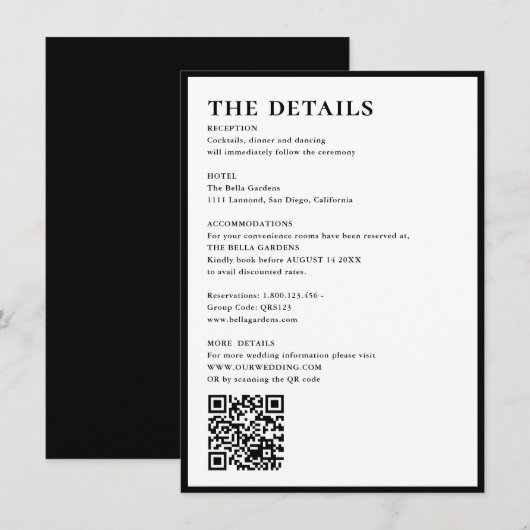 Elegante & Simpele details & QR Code Huwelijk Informatiekaartje (Voorkant / Achterkant)