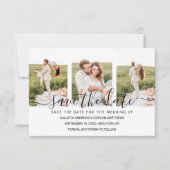 Elegante Simpele Typografie Koppel Fotocollage Save The Date (Voorkant)