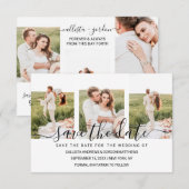Elegante Simpele Typografie Koppel Fotocollage Save The Date (Voorkant / Achterkant)