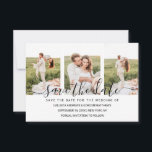 Elegante Simpele Typografie Koppel Fotocollage Save The Date<br><div class="desc">Deze elegante en simpele "save the date"-trouwkaart is perfect voor het romantische stel. De kaart heeft delicate zwarte handgeschreven scripttypografie op een fotocollage (in totaal 6 foto's) op een eenvoudige witte achtergrond. Op de achterkant staat een zoete quote: "Voor altijd en eeuwig, vanaf deze dag." Het is modern, minimaal en...</div>