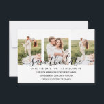 Elegante Simpele Typografie Koppel Fotocollage Save The Date<br><div class="desc">Deze elegante en simpele "save the date"-trouwkaart is perfect voor het romantische stel. De kaart heeft delicate zwarte handgeschreven scripttypografie op een fotocollage (in totaal 6 foto's) op een eenvoudige witte achtergrond. Op de achterkant staat een zoete quote, "Voor altijd en eeuwig, vanaf deze dag." Het is modern, minimaal en...</div>