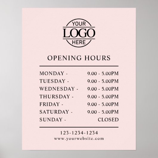 Elegante Simple Blush Pink openingstijden Poster (Voorkant)