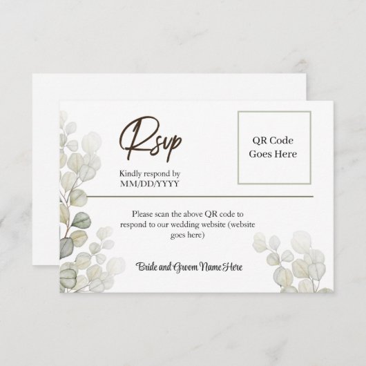 Elegante simplistische Waterverf Eucalyptus RSVP (Voorkant / Achterkant)