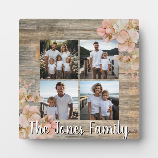 Elegante sinaasappel bloemen distressed hout vier  fotoplaat (Voorkant)