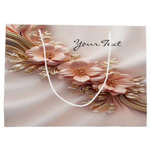 Elegante Sinaasappel Perzik Bloem Geschenkzak Groot Cadeauzakje (Achterkant)