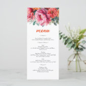 Elegante Sinaasappel & Roze Waterverf Bloemen Huwe Menu (Staand voorkant)