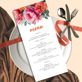 Elegante Sinaasappel & Roze Waterverf Bloemen Huwe Menu
