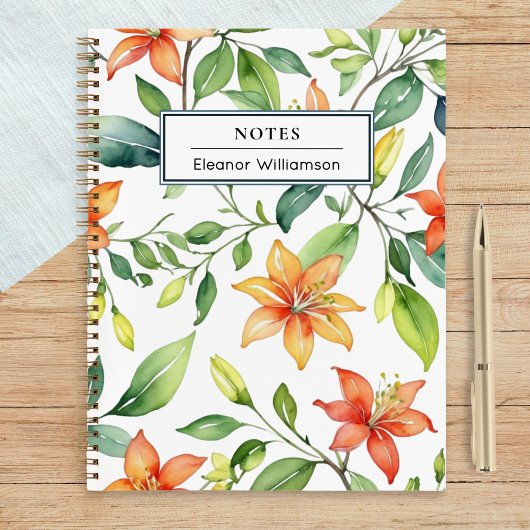 Elegante Sinaasappels Bloemen Garden Lover's geper Notitieboek