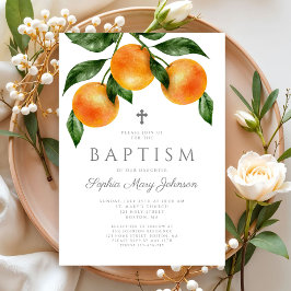 Elegante Sinaasappels Botanische Meisje Dopen Kaart