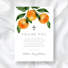 Elegante Sinaasappels Citrus Eerste Heilige Commun Bedankkaart