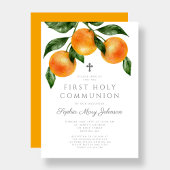 Elegante Sinaasappels Eerste Heilige Communie Kaart