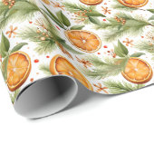 Elegante Sinaasappels & kerstboomtakken Cadeaupapier (Rol Hoek)