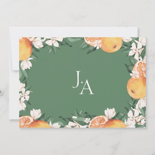 Elegante Sinaasappels Mediterrane Citrus bruiloft Save The Date (Achterkant)