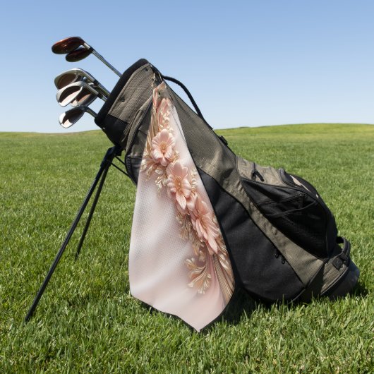 Elegante Sinaasappels Perzik Bloemen Golfhanddoek (Groen)