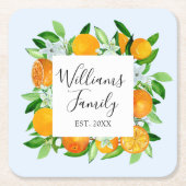 Elegante Sinaasappelvruchten en Bloemen Zomer Bloe Kartonnen Onderzetters (Voorkant)