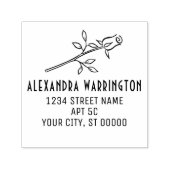 Elegante Single Long Stem Roos Bloemnaam Adres Zelfinktende Stempel (Design)