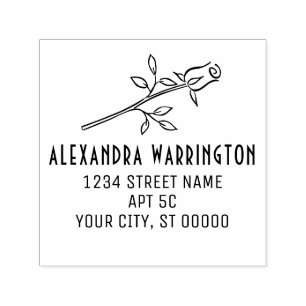 Elegante Single Long Stem Roos Bloemnaam Adres Zelfinktende Stempel