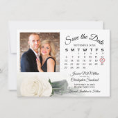 Elegante Single White Rose Trouwkalender & Foto Save The Date (Voorkant)