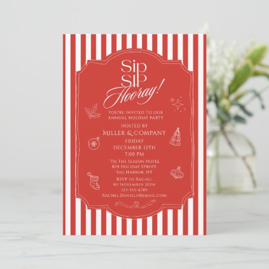 Elegante sip hoera corporate kerstfeest kaart (Staand voorkant)