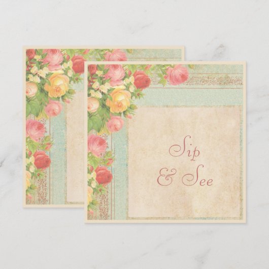 Elegante Sip & See Vintage Rozen Kaart (Voorkant / Achterkant)