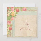Elegante Sip & See Vintage Rozen Kaart (Voorkant)