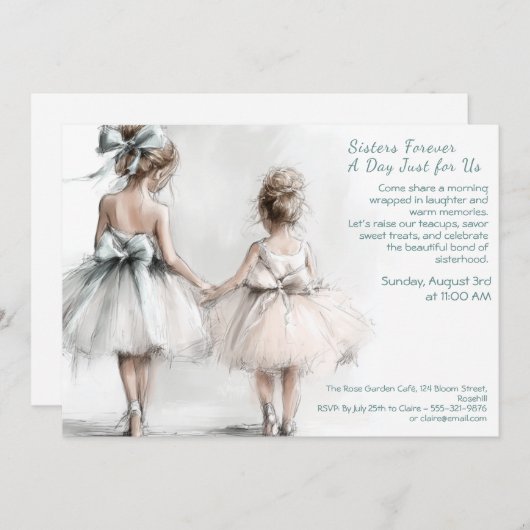 Elegante Sister Day Brunch Uitnodiging – Pastel Ar (Voorkant / Achterkant)