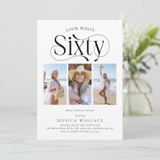 Elegante SIXTY 3 fotocollage 60e verjaardag Kaart (Staand voorkant)