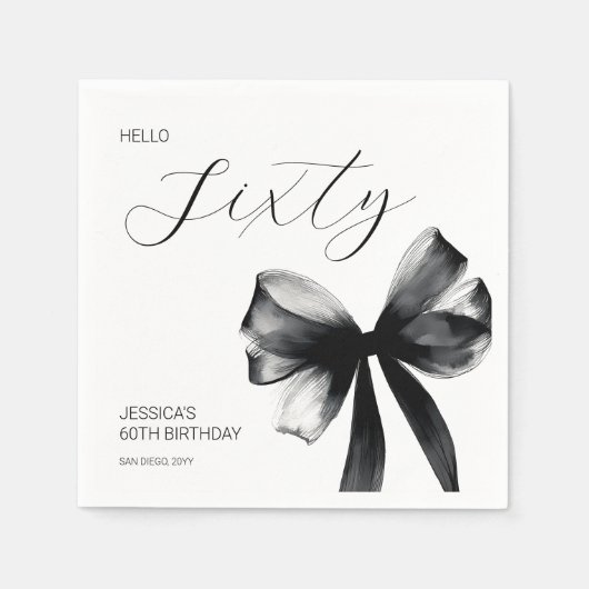 Elegante Sixty Script Zwarte Strik 60e Verjaardags Servet (Voorkant)