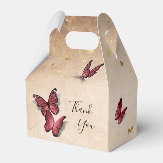 Elegante Sjabloon Goud en Bourgondische Vlinder Bedankdoosjes (Achterkant)