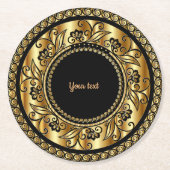 Elegante sjabloon van zwart en goud, ronde kartonnen onderzetter (Voorkant)