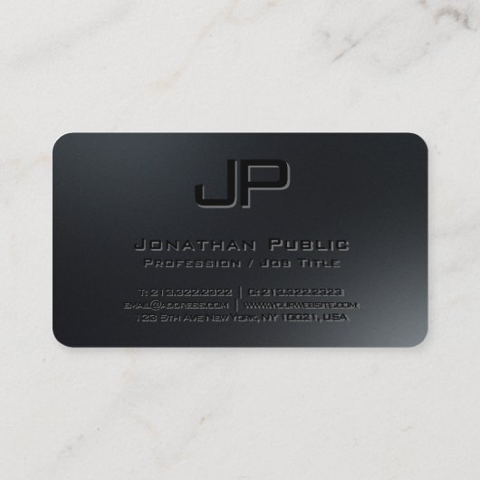 Elegante Sjabloon Zwart Monogram Premium Zijde Visitekaartje (Achterkant)