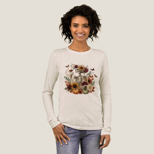 Elegante Skelet Bloem Gothic Herfst Mode Tri-Blend Shirt (Voorkant)