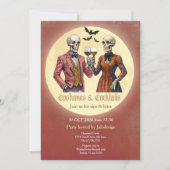 Elegante skeletkostuum cocktail Halloween-feest Kaart (Voorkant)