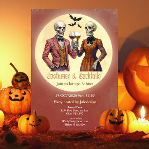Elegante skeletkostuum cocktail Halloween-feest Kaart